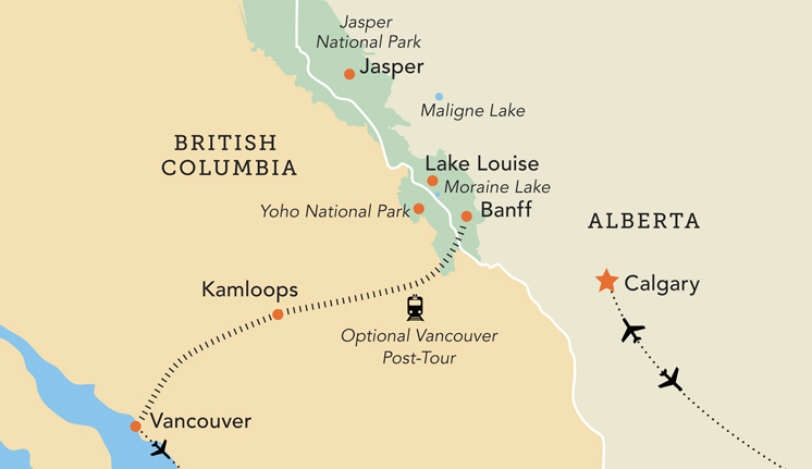 Tour map for Canadian Rockies Parks and Resorts