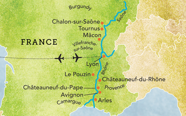 Tour map for Flavors of Provence by Luxury Ship