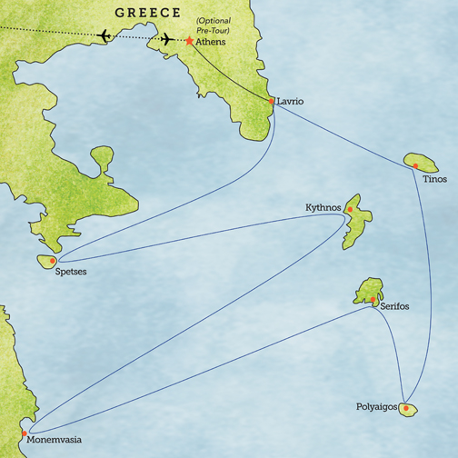 Tour map for Greek Isles by Sailing Yacht