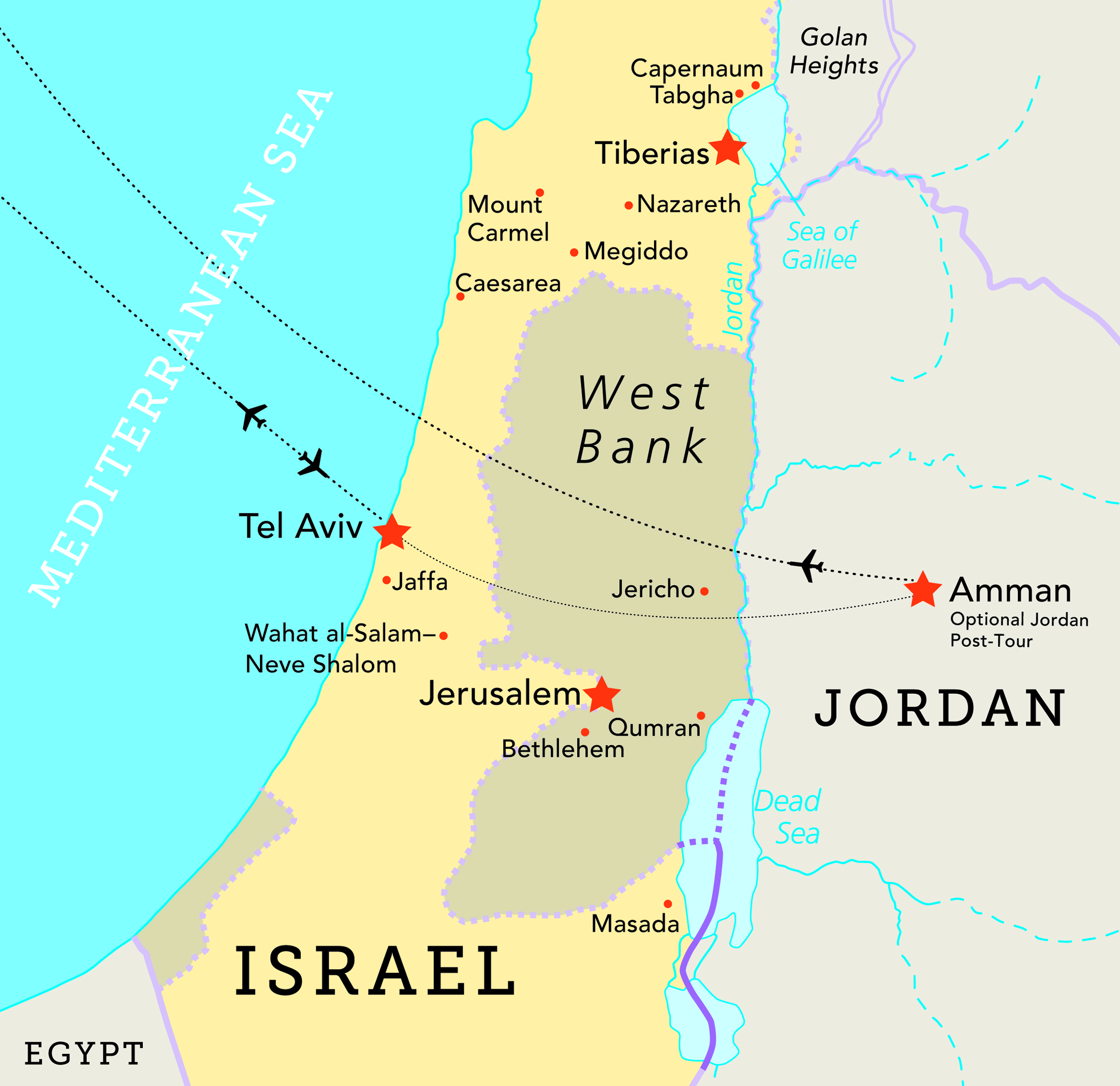 Tour map for Journey Through Israel