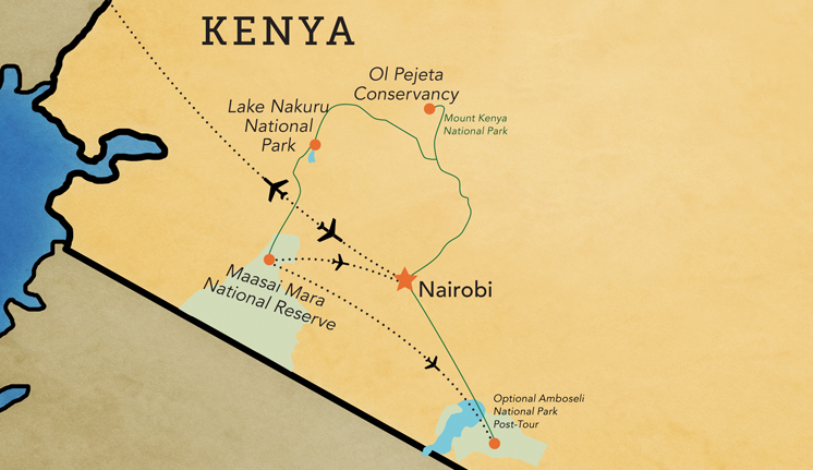 Tour map for Kenya Safari: The Big 5