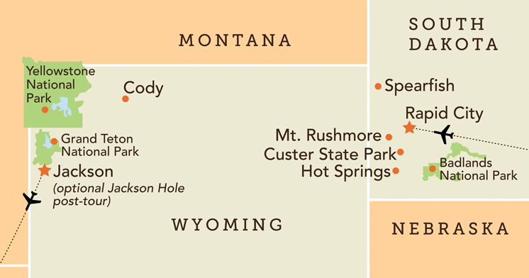 Tour map for National Parks and Lodges of the Old West