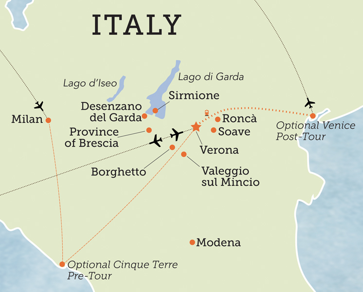 Tour map for Northern Italy Immersion