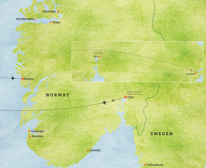 Tour map for Nordic Fjords