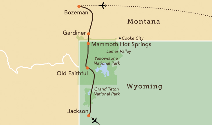 Tour map for the Wolves and Wildlife of Yellowstone