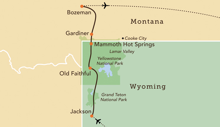 Tour map for the Wolves and Wildlife of Yellowstone