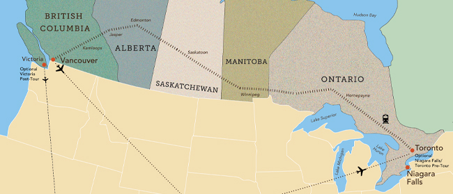 Tour map for Toronto to Vancouver by Rail