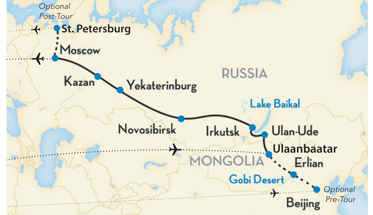 Tour map for Trans-Siberian Railway
