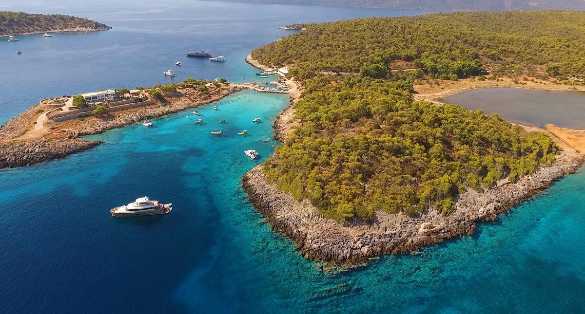 aerial view over Saronic Gulf