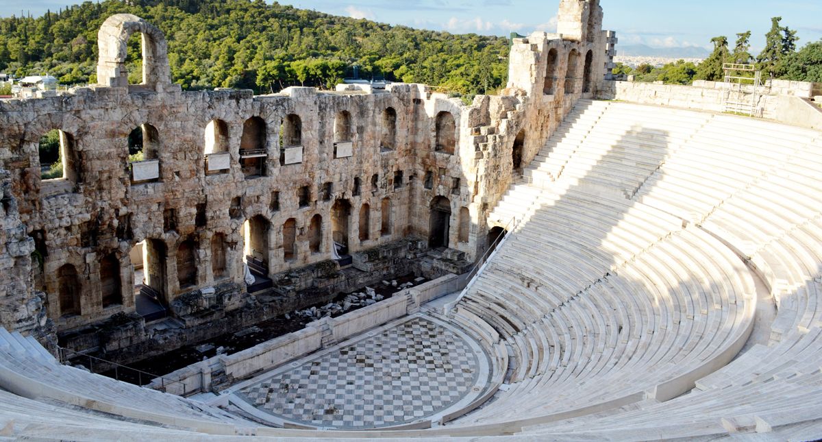 aerial over Athens theatre ruins