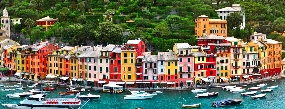 Panorama of Portofino's harbor from the water