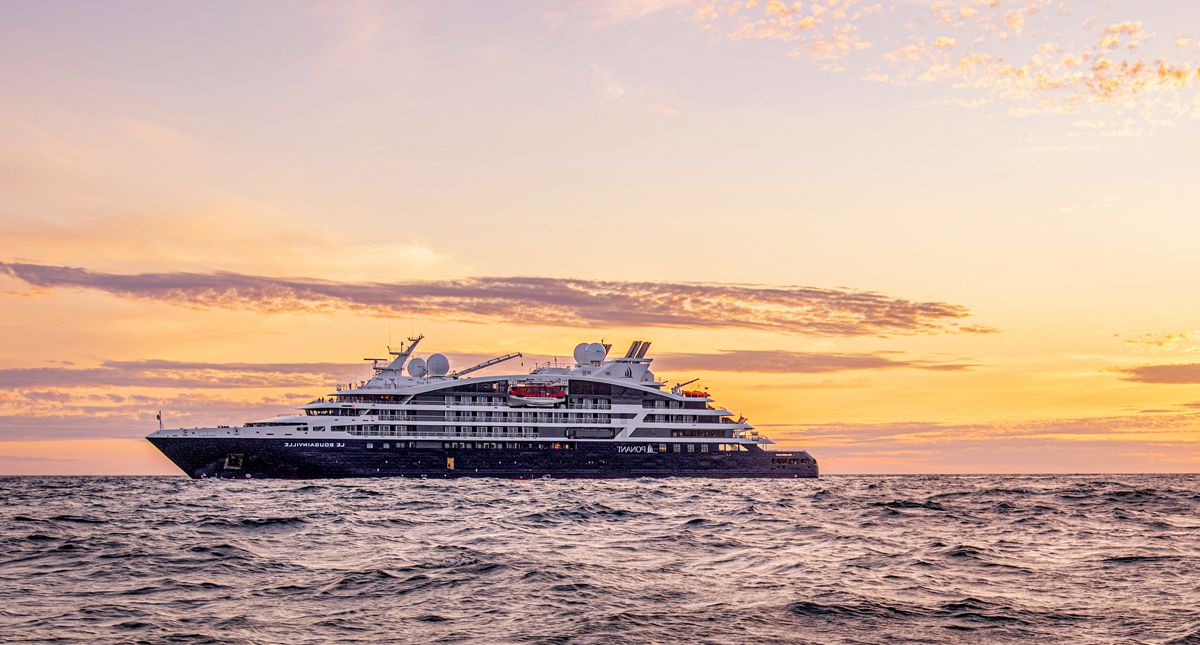 Le Bougainville exterior sailing at sunset