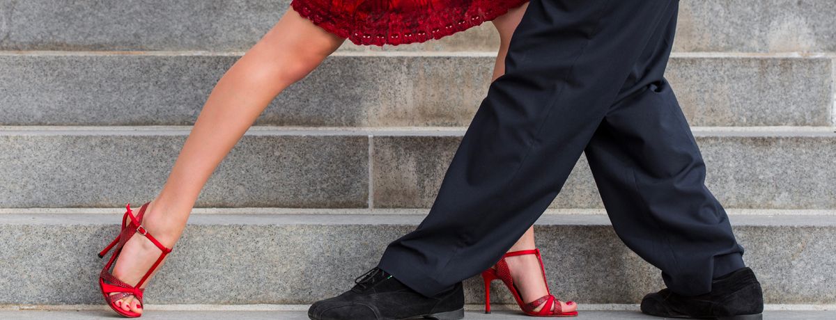 Close-up of tango dancers' feet