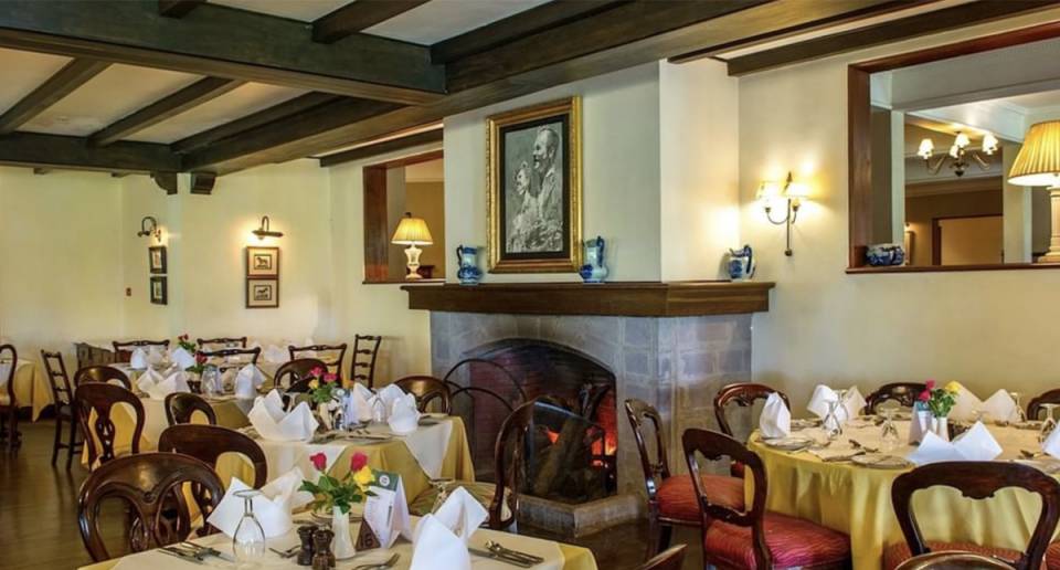 Arusha Serena Hotel dining area with fireplace