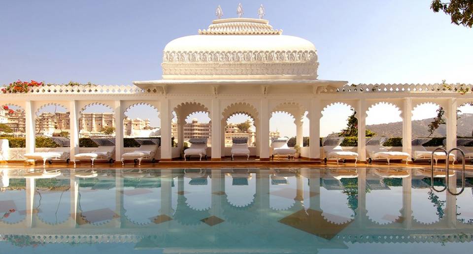 Taj Lake Palace rear view from the water